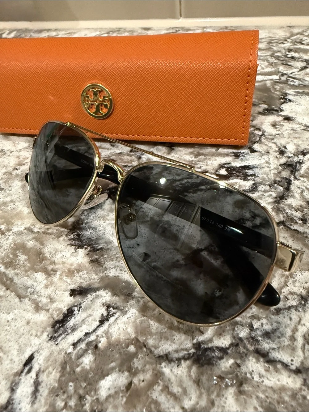 Tory Burch Gold Metal Aviator Sunglasses with Black Lenses